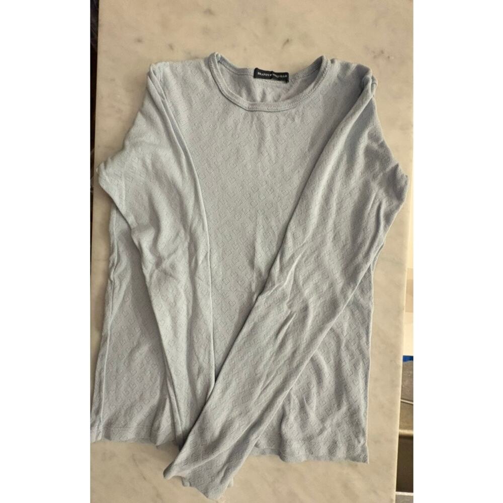 Brandy Melville Heart Eyelet Light Blue Long Sleeve Cotton Top Shirt S M L XS OS